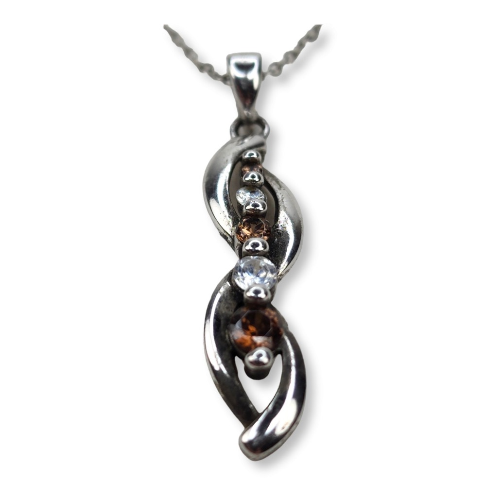 Vintage Sterling Silver Ross Simons Clear Peach Cubic Zirconia Pendant Necklace